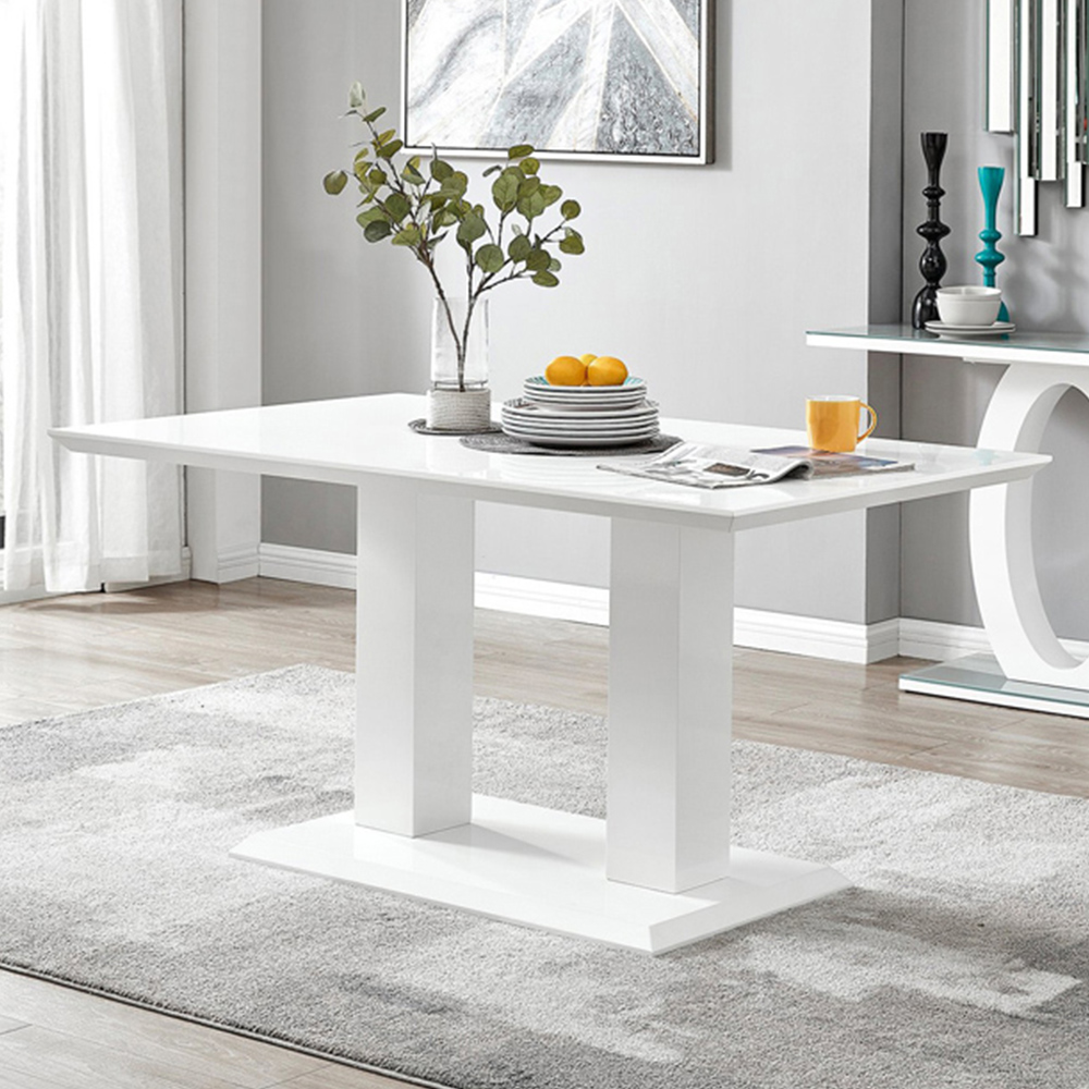 Furniturebox Molini Cesano 6 Seater Dining Set White Gloss Grey and Chrome Image 2