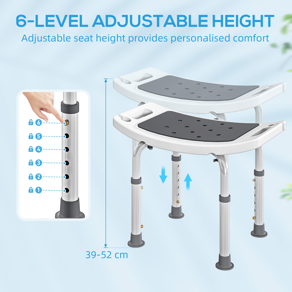 HOMCOM Grey Aluminium Height Adjustable Bath Stool with Shower Hole Image 5