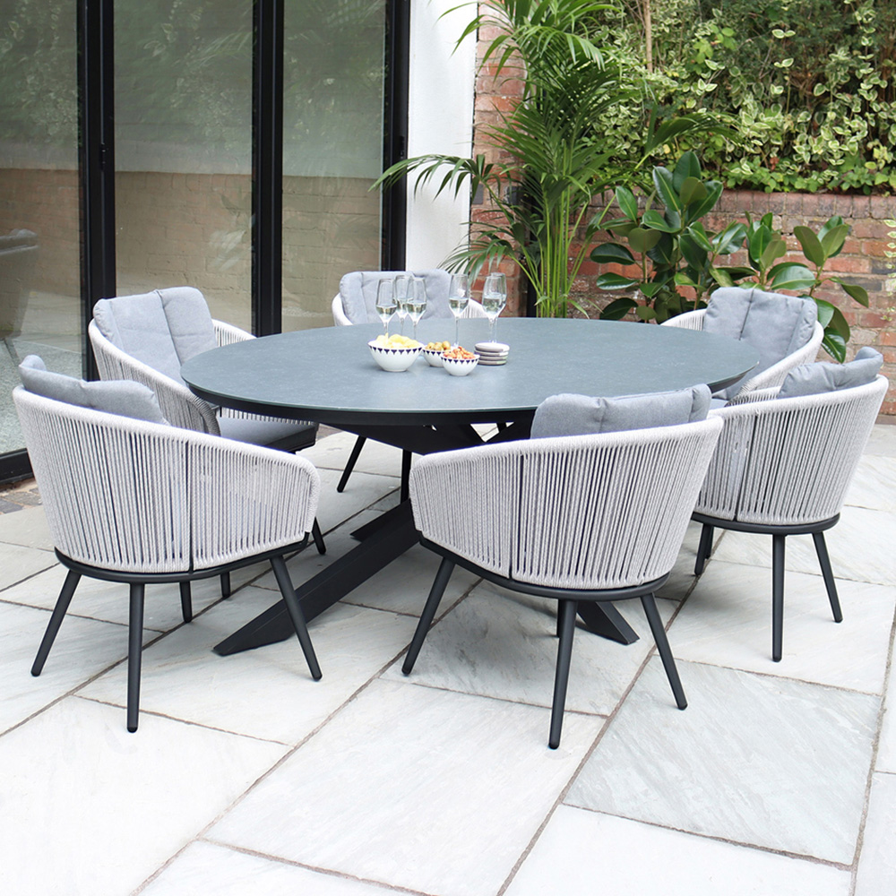 Royalcraft Aspen 6 Seater Oval Ceramic Rope Dining Set Grey Image 1