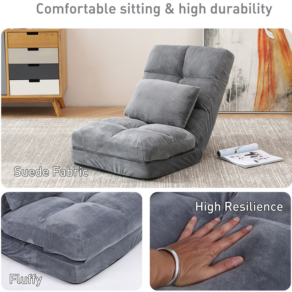 Furniture One Grey Foldable Floor Chair with Pillow Image 3