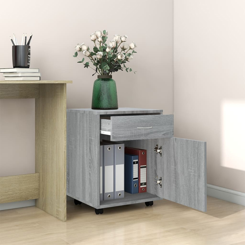 vidaXL Single Drawer Single Door Grey Sonoma Oak Rolling Cabinet Image 6