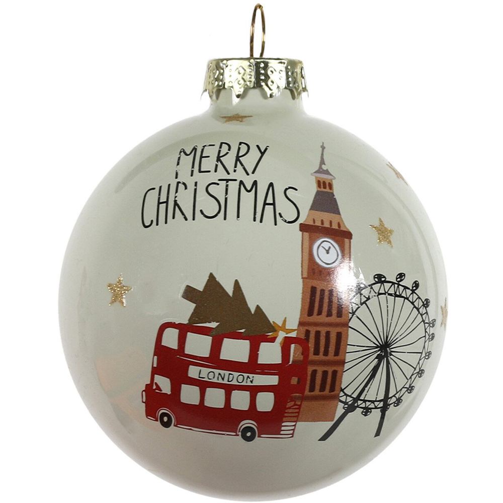 Once Upon a Christmas Merry Christmas London Glass Bauble Image 2