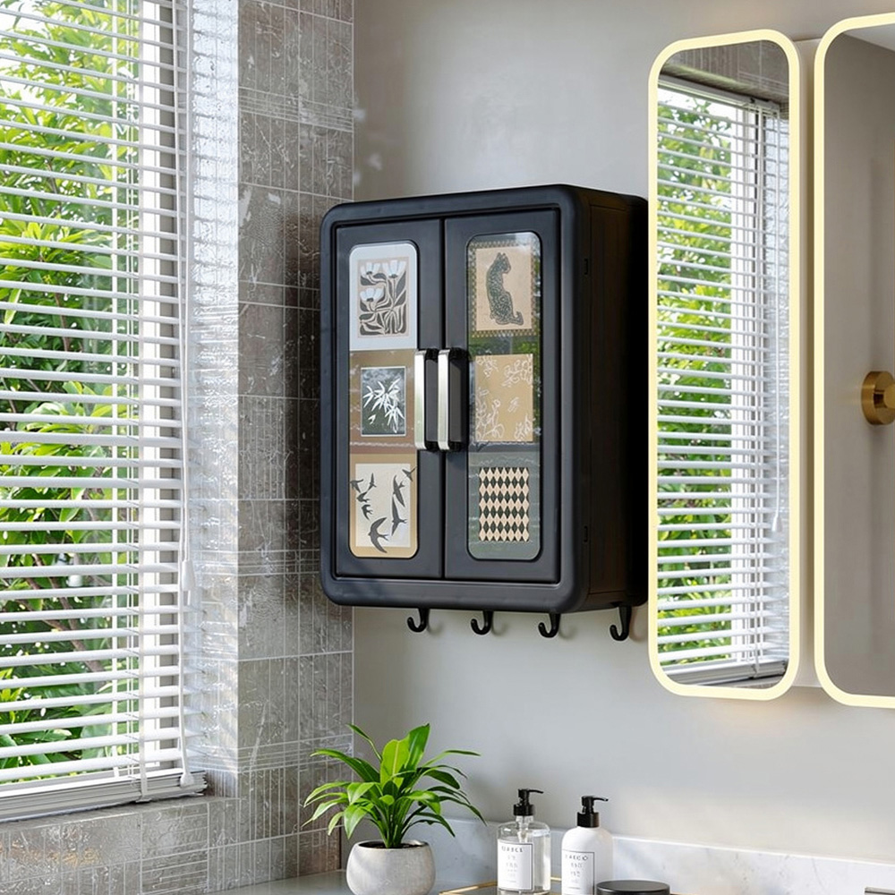 Living and Home Retro Black Wall Mounted Bathroom Cabinet Image 7