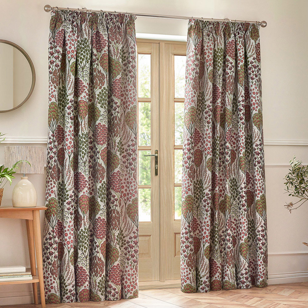 Wylder Ophelia Floral Jacquard Rednut Pencil Pleat Curtains 229 x 229cm Image 1