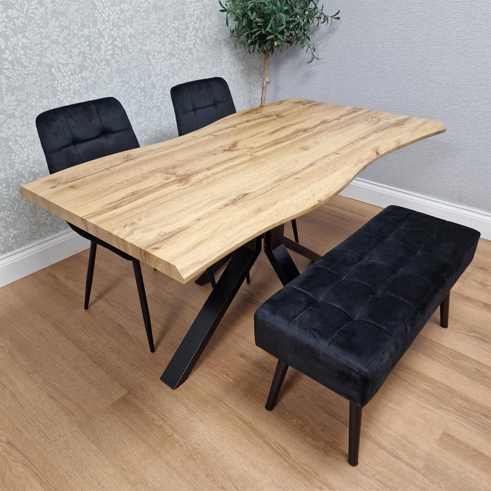 Portland 4 Seater Velvet Wooden Dining Set with Bench Brown and Black Image 2