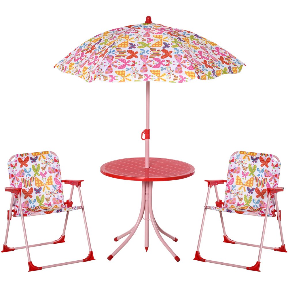 Outsunny Kids Butterfly Foldable Picnic Dining Set with Parasol Image 2