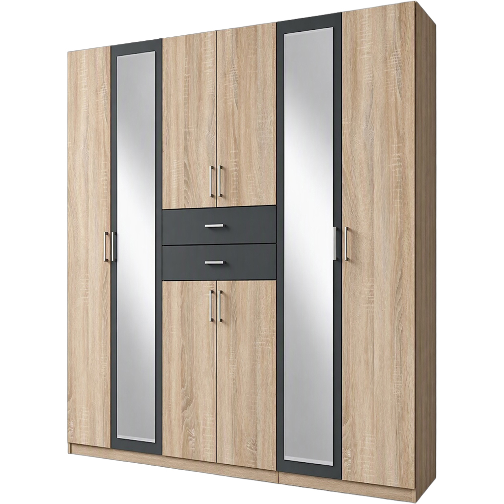 TJ'S Bristol 8 Door 2 Drawer Oak and Graphite Wardrobe Image 2