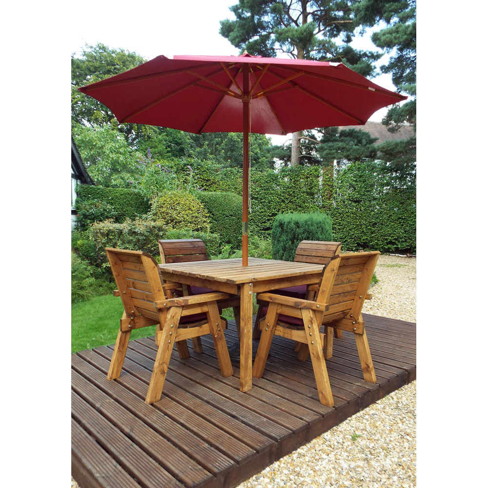 Charles Taylor Solid Wood 4 Seater Square Outdoor Dining Set with Red Cushions Image 8