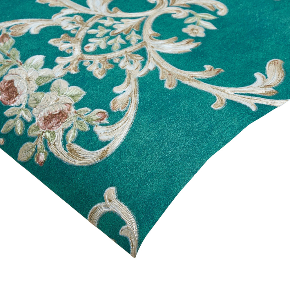 Living and Home Damask Pattern Rectangle 3D Embossed Dark Green Non-Pasted Wallpaper Image 5