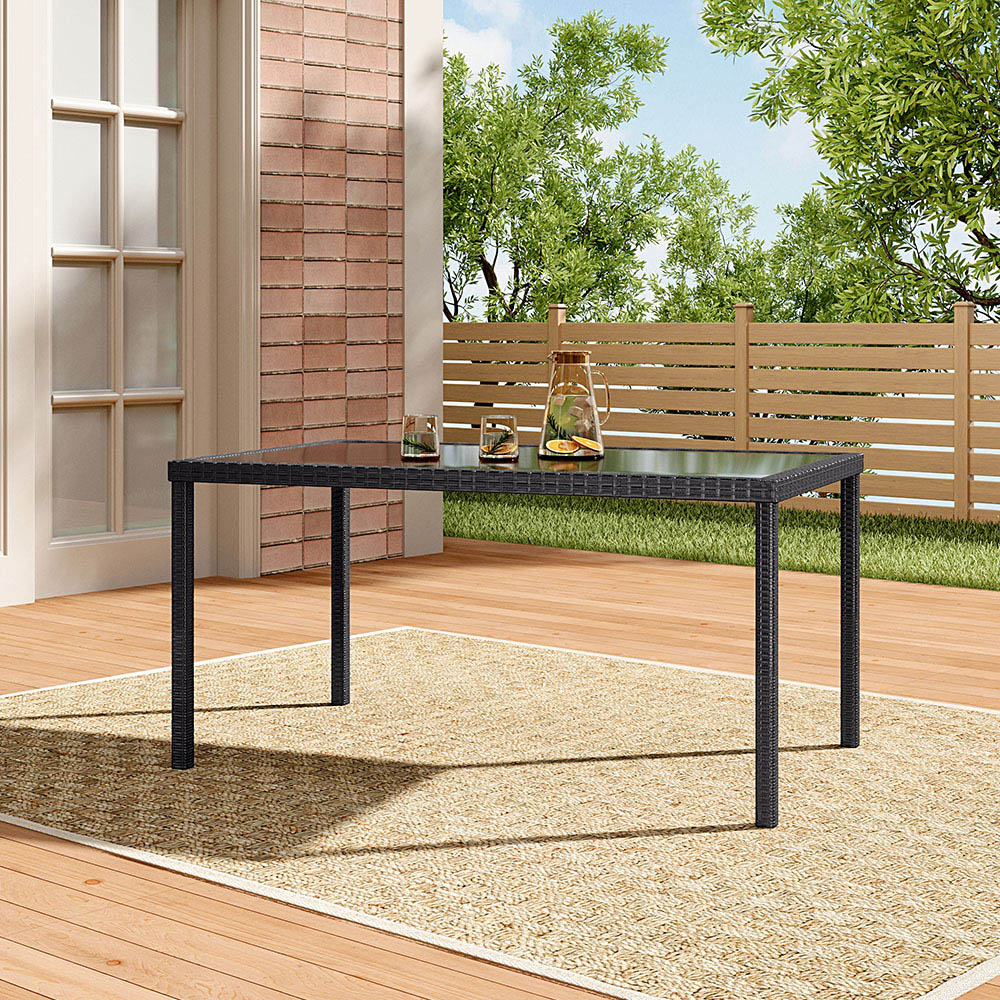 Living and Home 6 Seater Rectangle Rattan Table Black Image 5