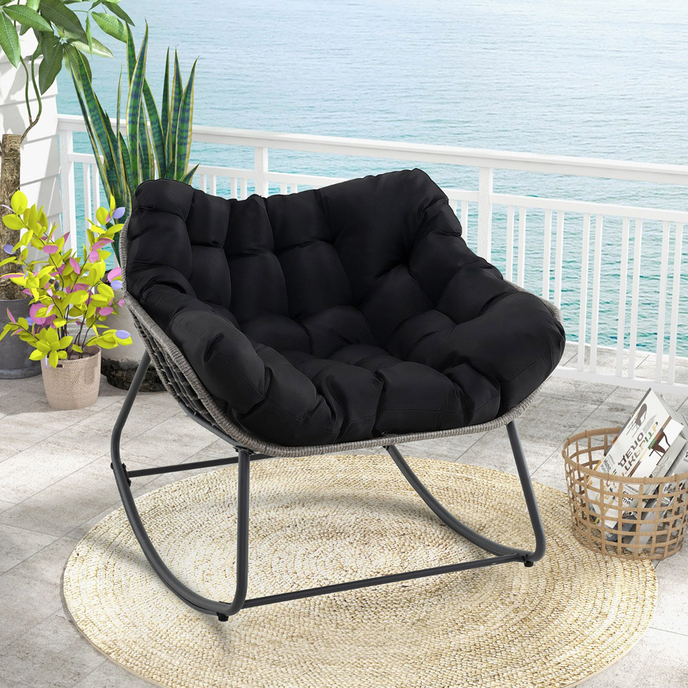 Costway Black Outdoor Rocking Chair with Removable Cushion Image 3