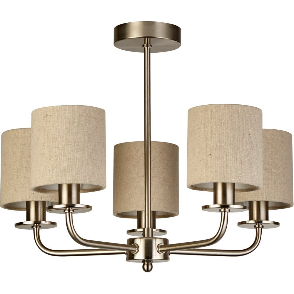 Lighting Collection 5 Light Satin Silver Linen Shades Ceiling Light Image 1