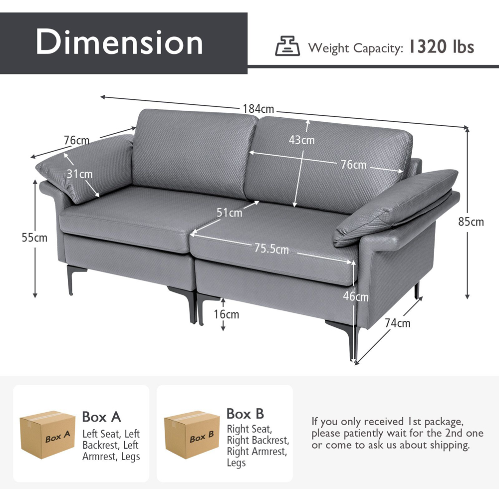 Costway 2 Seater Grey Upholstered Sofa Image 9