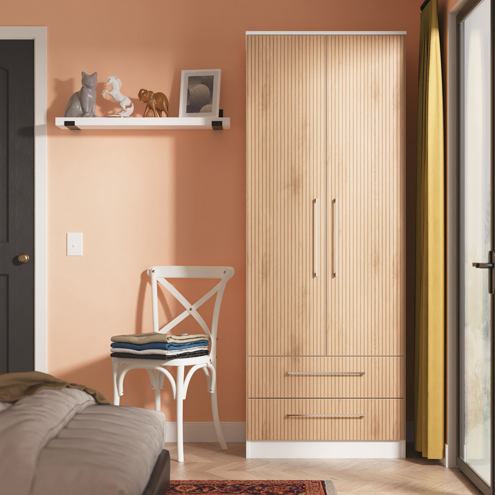Crowndale Worcester 2 Door 2 Drawer Slatt Effect and White Tall Wardrobe Ready Assembled Image 9