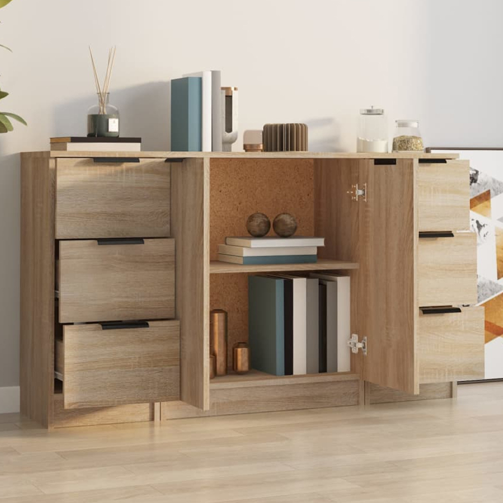 vidaXL 2 Door 6 Drawer Sonoma Oak Sideboard Image 1