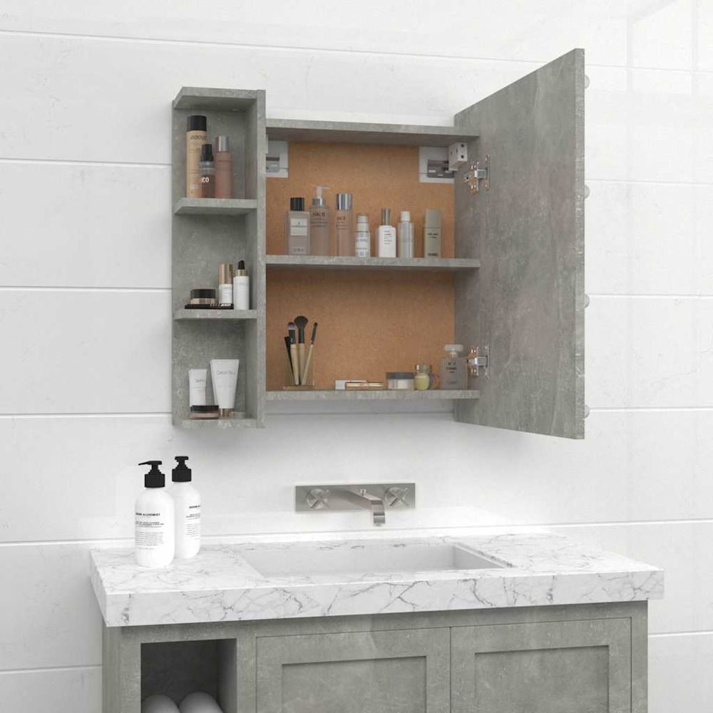 vidaXL Single Door 3 Shelf LED Concrete Grey Mirror Cabinet Image 8