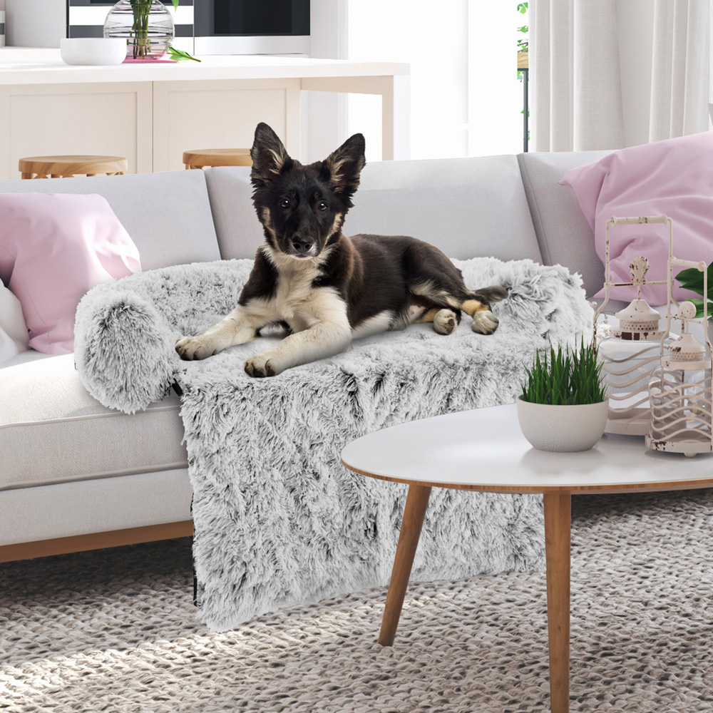 Costway White Medium Fluffy Dog Mat Couch Cover Protector with Anti Slip Bottom Image 2