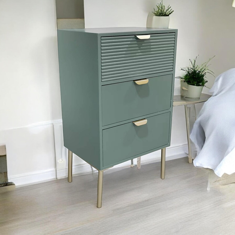 Acacia Home 3 Drawer Green Wooden Chest of Drawers Image 3