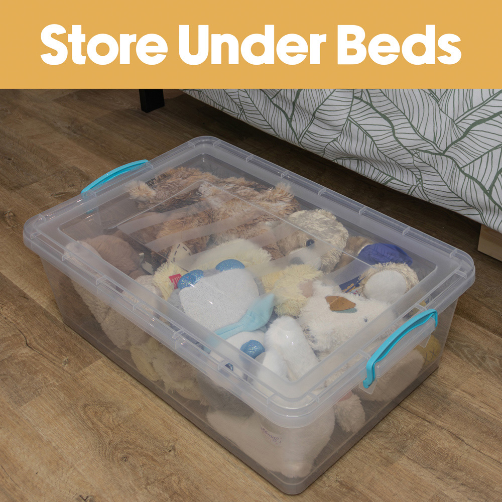 JVL 30L Clear Plastic Stackable and Nestable Underbed Storage Box with Wheels and Clip Lid 4 Pack Image 4