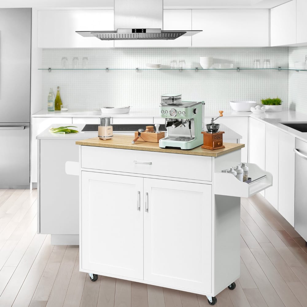 Costway 2 Door Single Drawer Single Shelf White Rolling Kitchen Storage Trolley Image 2