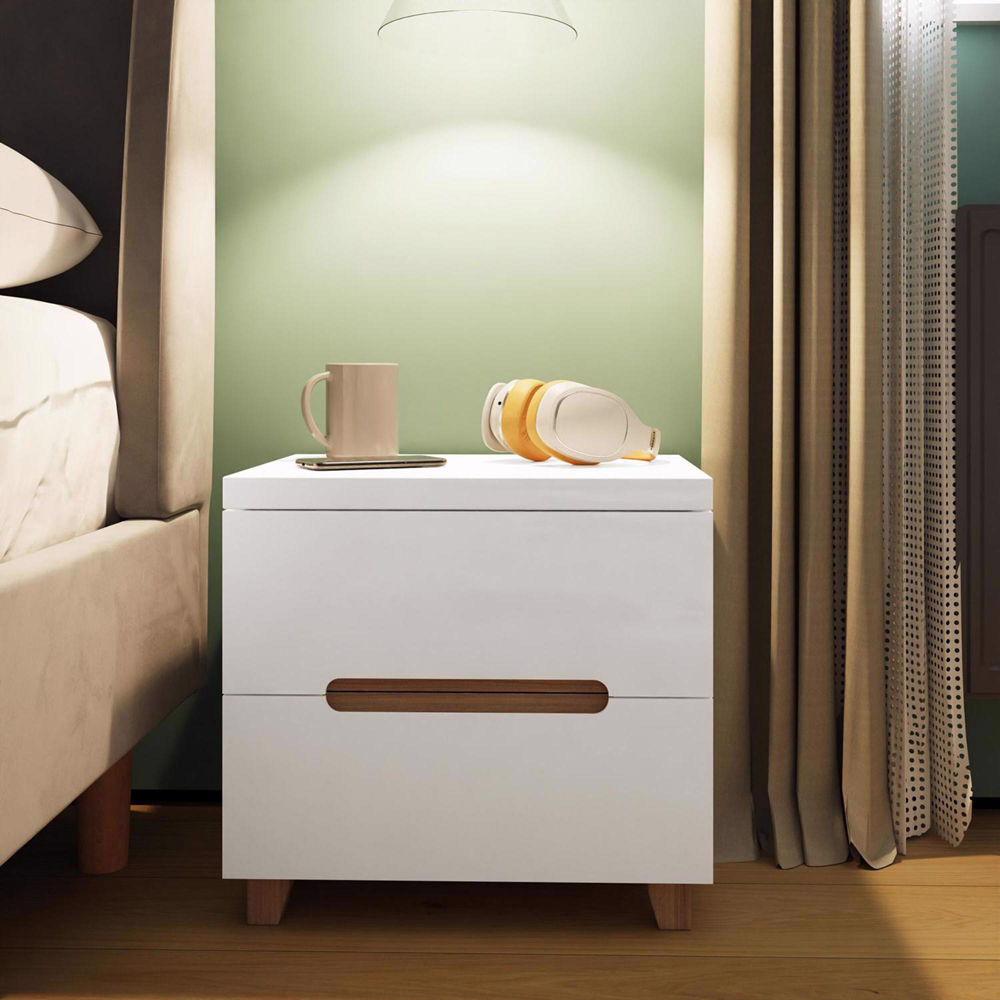 FWStyle Veloce 2 Drawer White Gloss Bedside Table Image 5