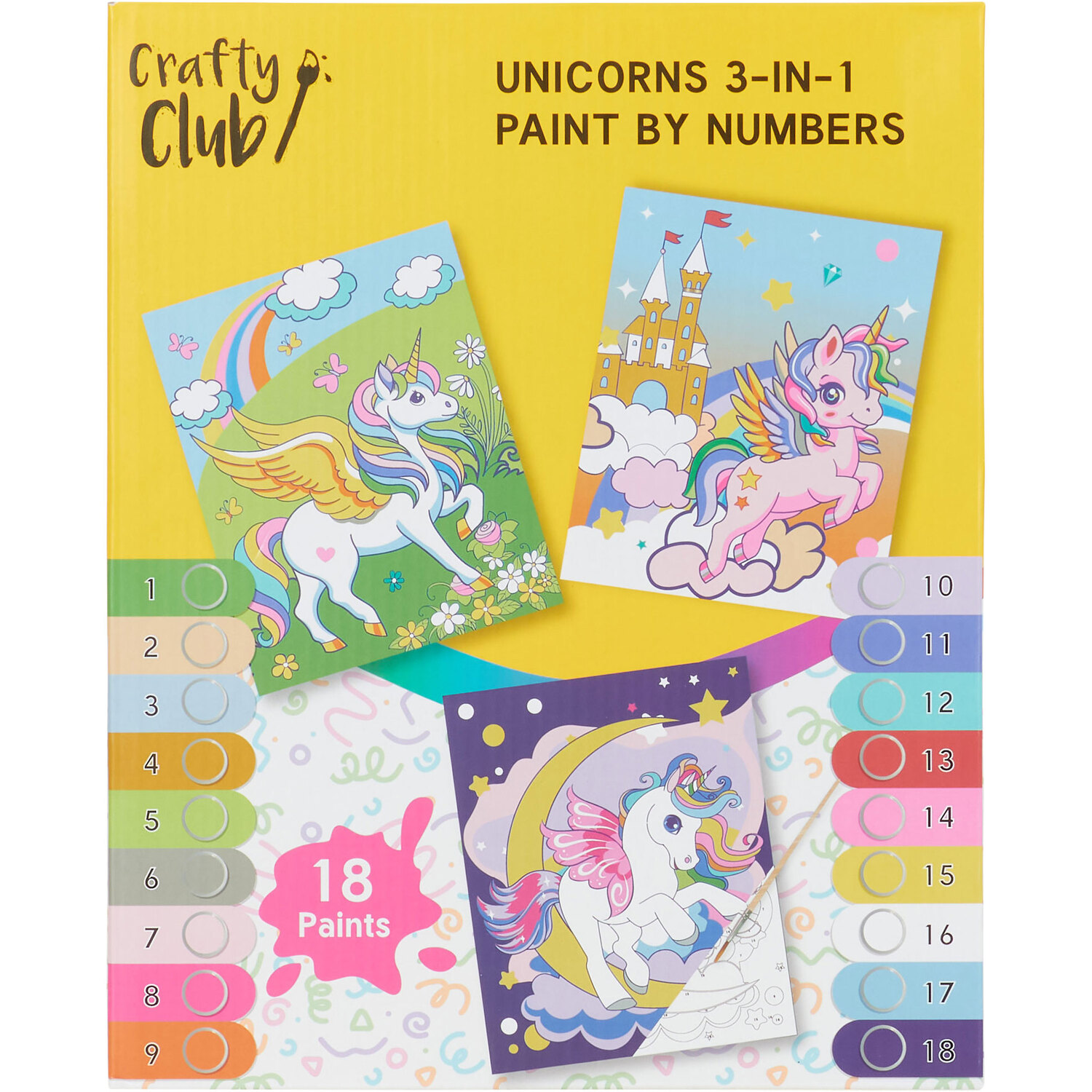 Crafty Club Unicorns 3 in 1 Paint by Numbers Kit Image 1