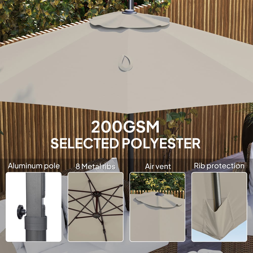 Outsunny Light Grey Cantilever Parasol with Cross Base 3m Image 8