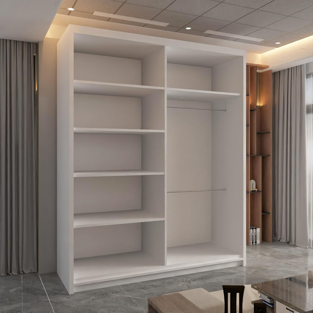 M N Furniture Cheen 2 Door White and Black Strip Mirrored Sliding Wardrobe 150cm Image 3