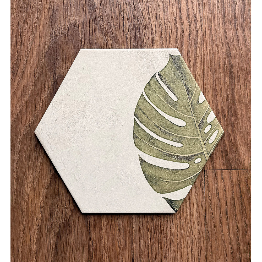 Top Ceramics Beige and Green Floral Stone Effect Hexagon Porcelain Wall Tile 215 x 250mm Image 5