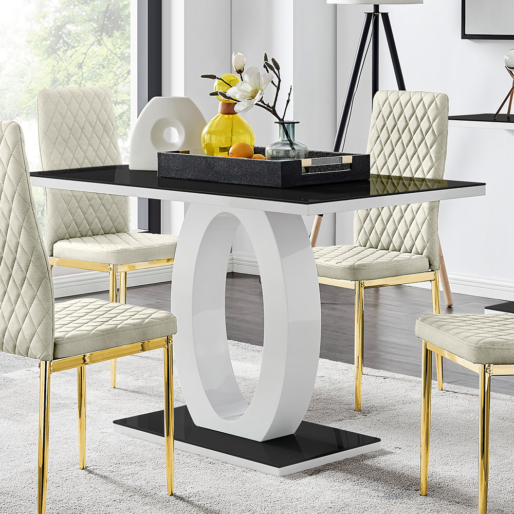 Furniturebox Lucia Valera 4 Seater Dining Set Black Gloss Cream and Gold Image 2