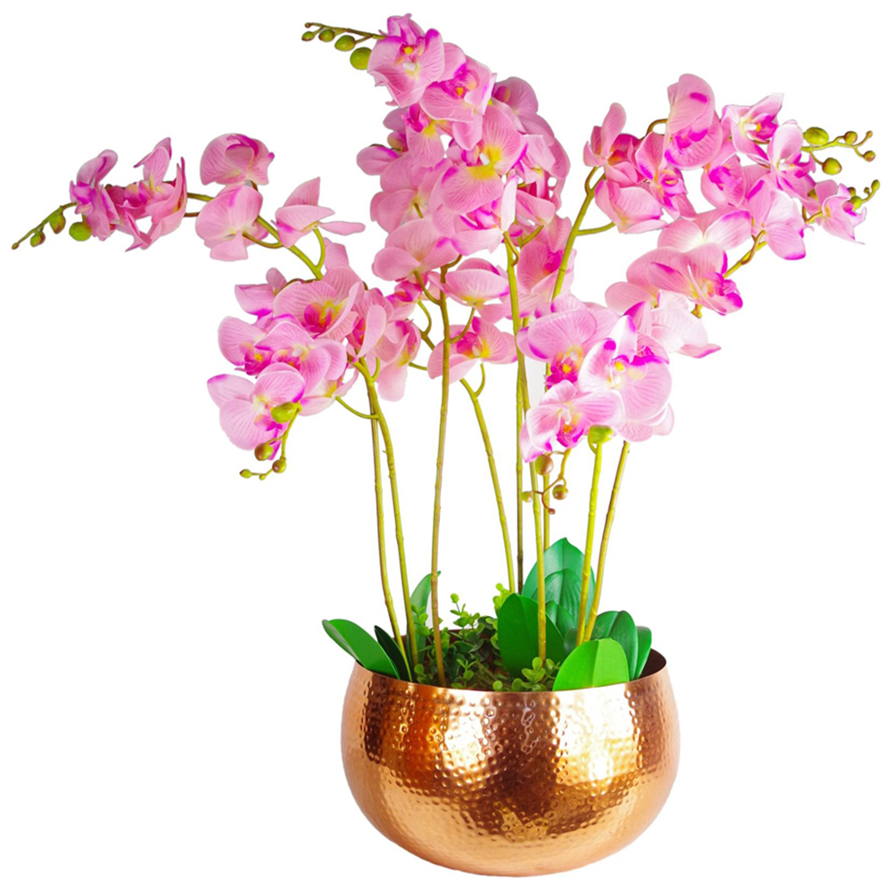 Leaf Hammered Copper Metal Bowl Planter 32 x 20cm Image 2