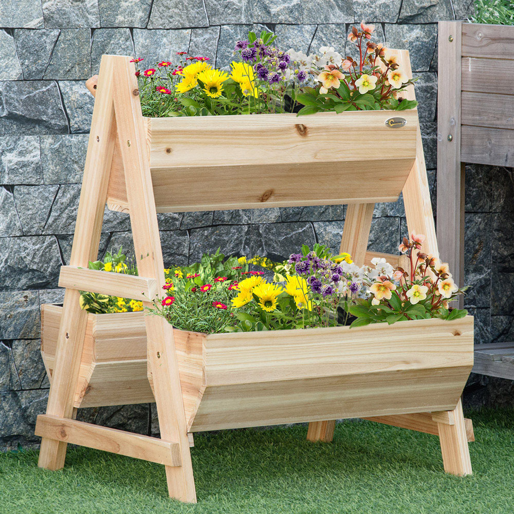 Outsunny Wooden Raised Garden Bed Planter Box with Stand for Vegetables and Flowers Image 2