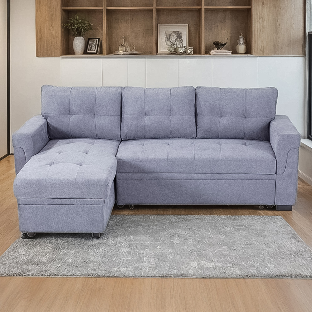 H&O Direct 3 Seater Chaise Sofa Bed with Hidden Storage Image 1