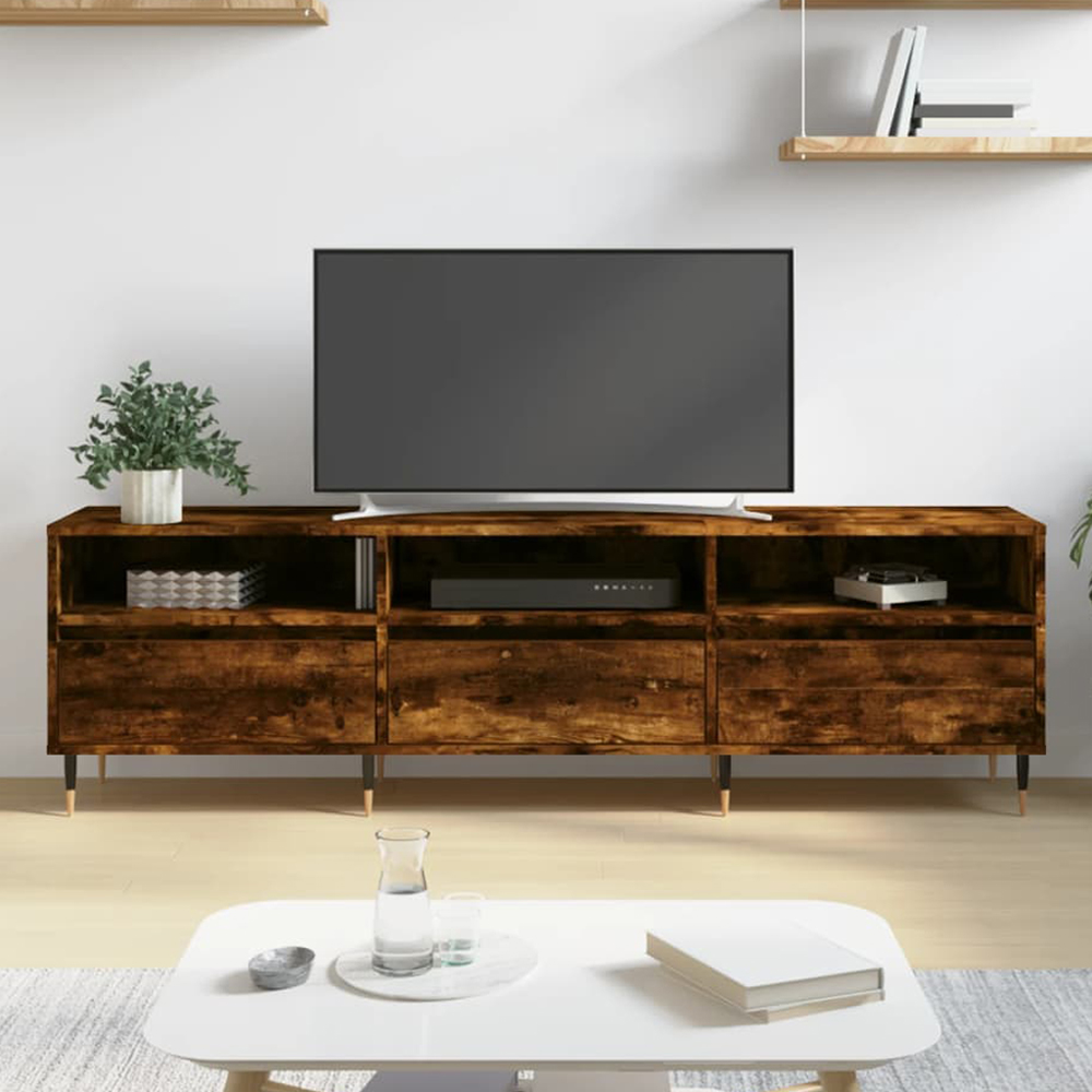 vidaXL 3 Door 3 Shelf Smoked Oak TV Cabinet Image 1