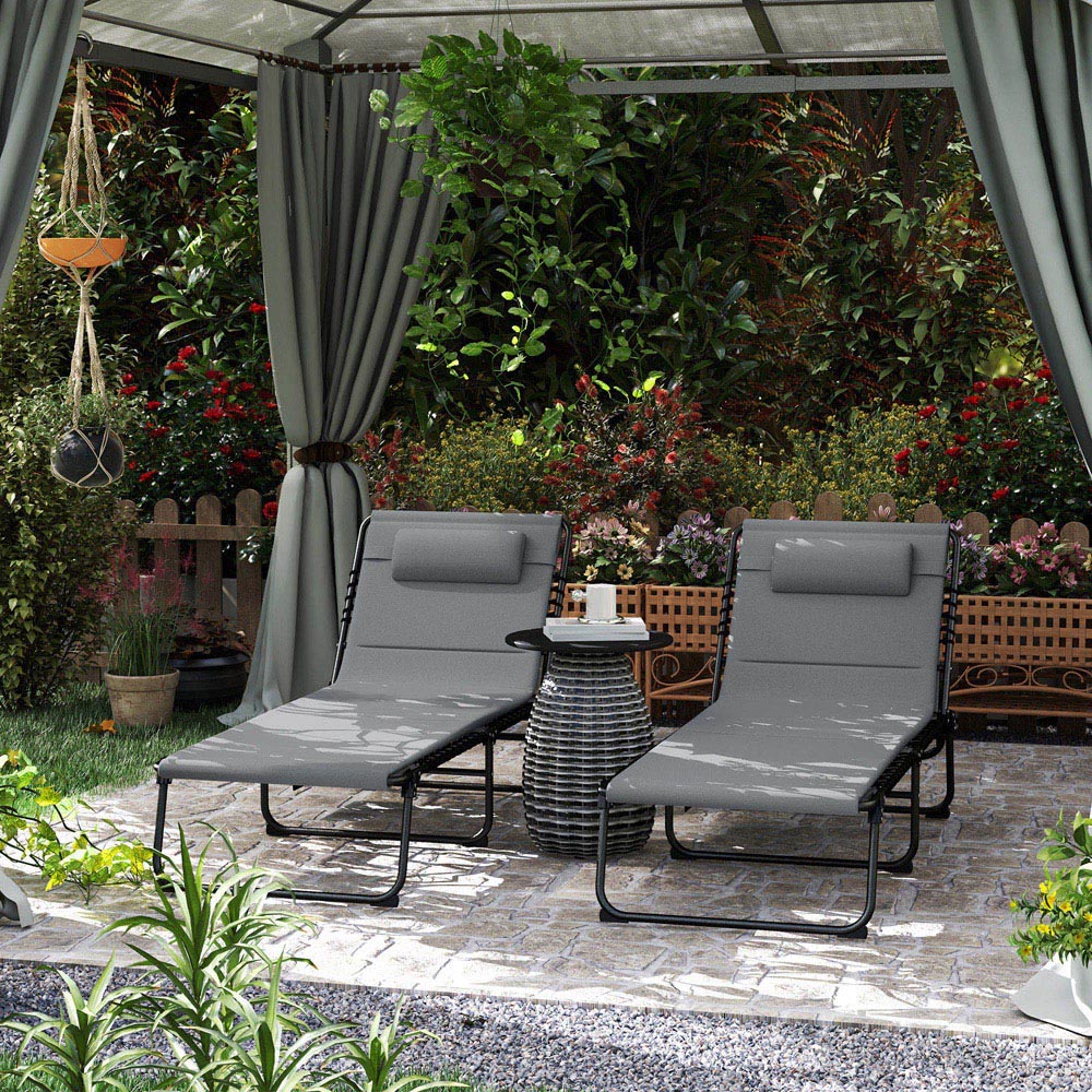 Outsunny Set of 2 Charcoal Grey Folding Sun Lounger Image 7