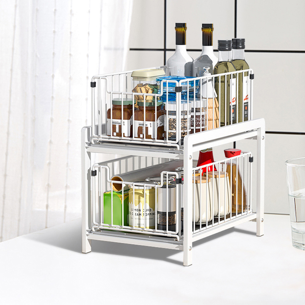 Living and Home 2 Tier Sliding Under Sink Storage Rack Image 7