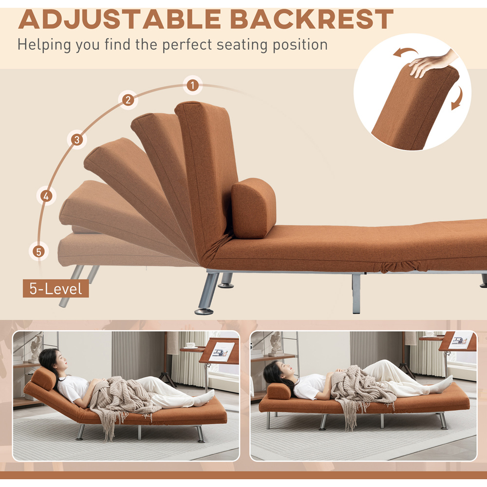 HOMCOM Single Coffee Linen Chair Bed with Adjustable Backrest Image 6