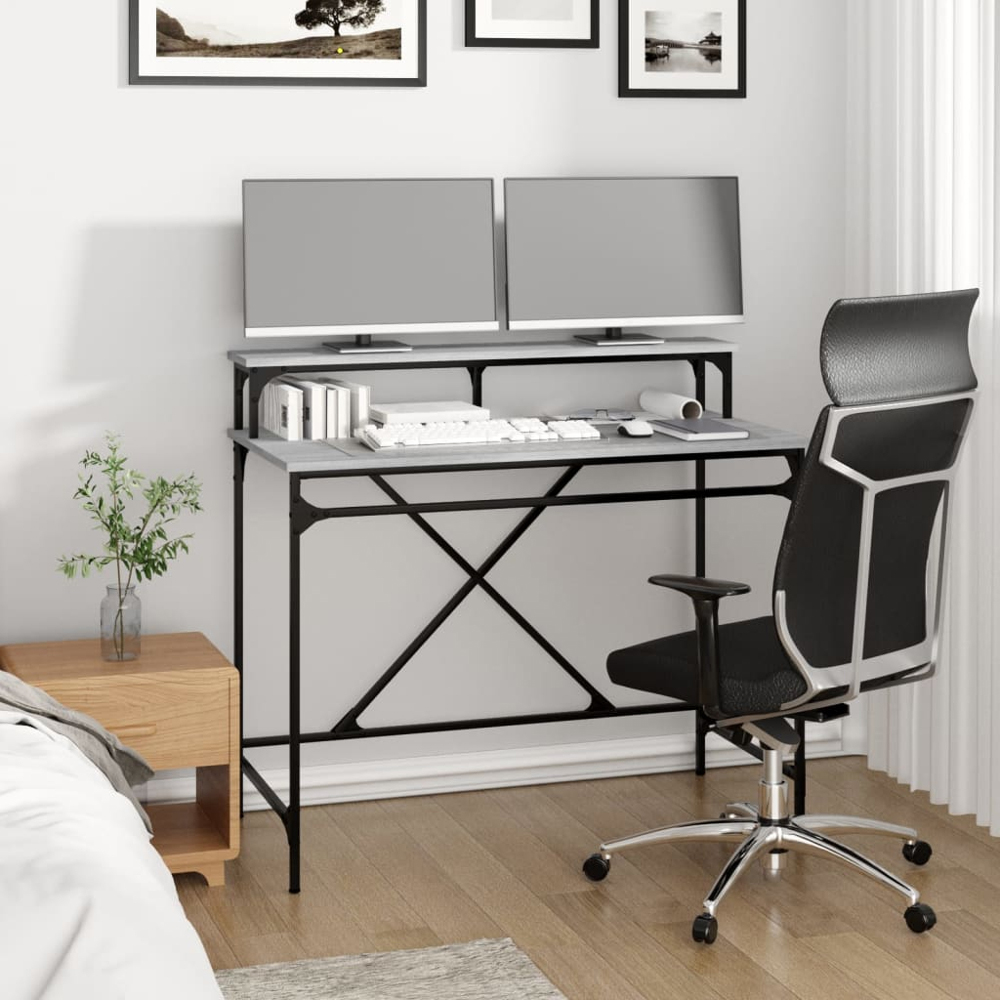 vidaXL Single Shelf Industrial Style Computer Desk Grey Sonoma Image 7