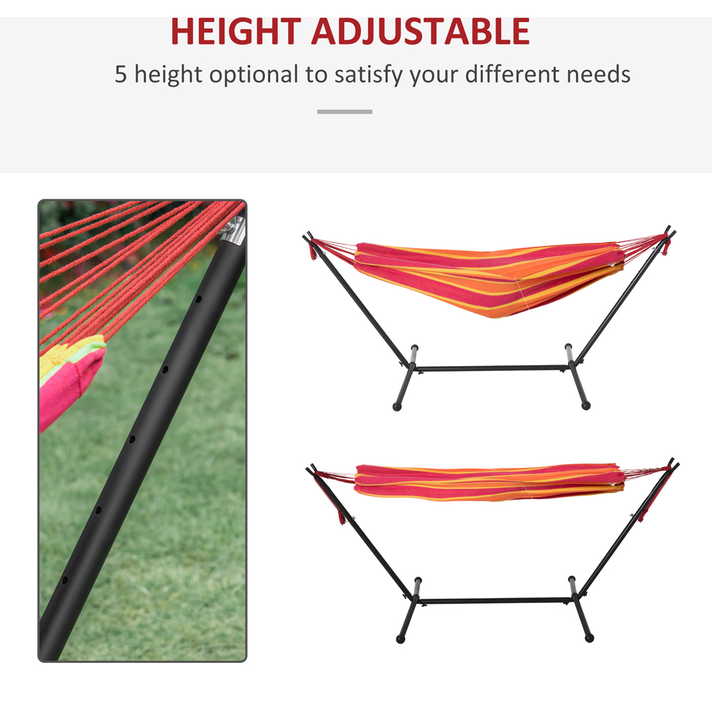 Outsunny Red Stripe Camping Hammock with Stand and Carry Bag Image 4