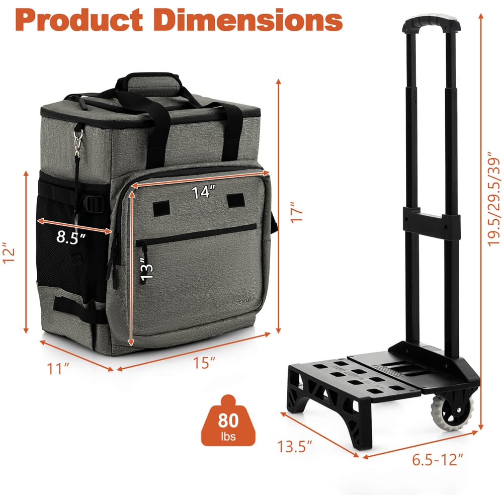 Costway Grey Large Rolling Cooler with Adjustable Handle and Bottom Plate Image 8