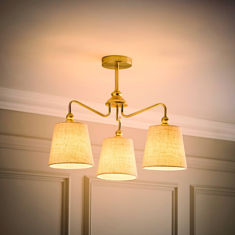 ValueLights Maggie Brushed Gold 3-Arm Chandelier Ceiling Light with Tapered Shade and Bulb Image 2