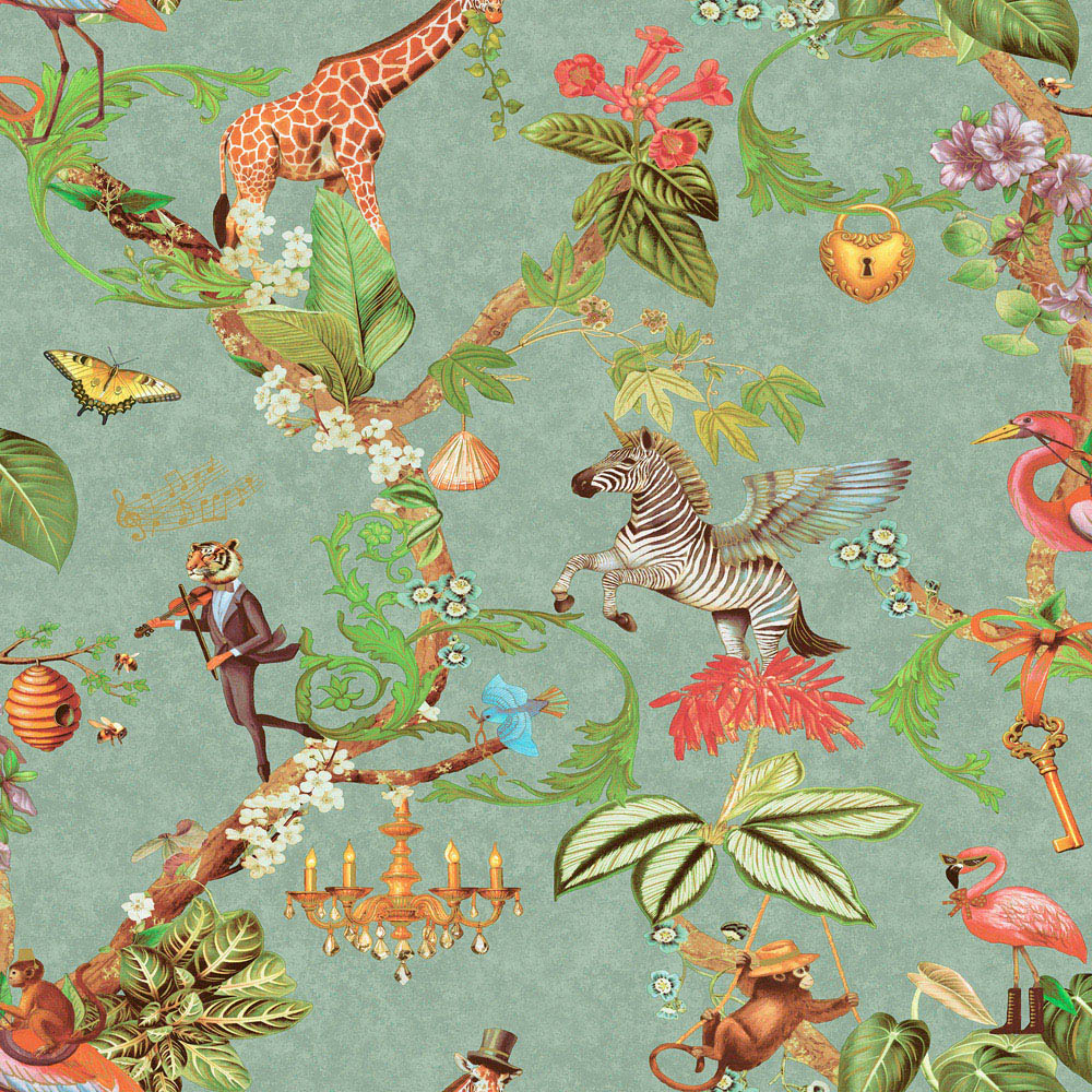 Holden Decor Safari Symphony Soft Teal Wallpaper Image 1
