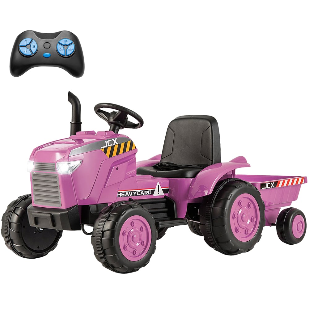 Costway Kids Pink Ride On Tractor with Trailer and Remote Control 12V Image 1