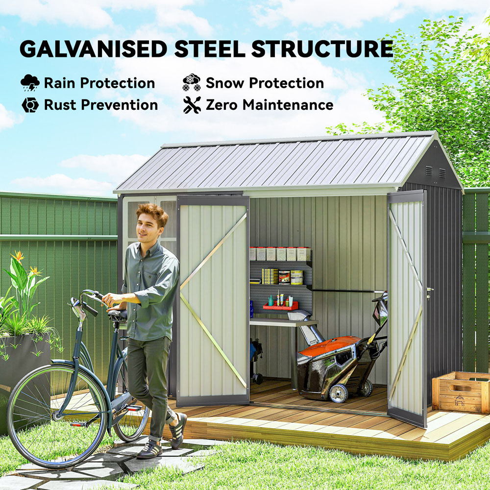 Outsunny 8.5 x 5.6ft Grey Metal Apex Garden Shed Image 4