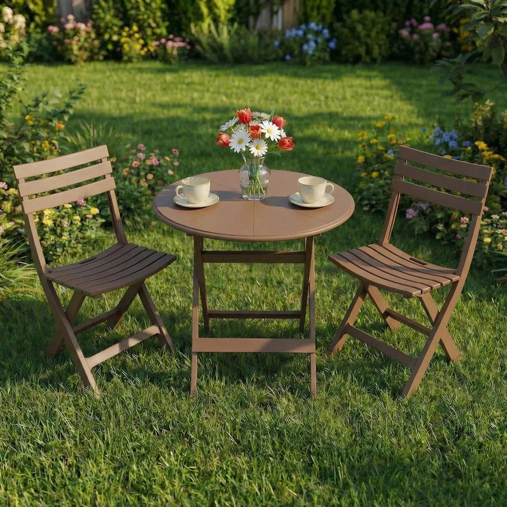 Alivio 2 Seater Brown Foldable Bistro Set Image 1