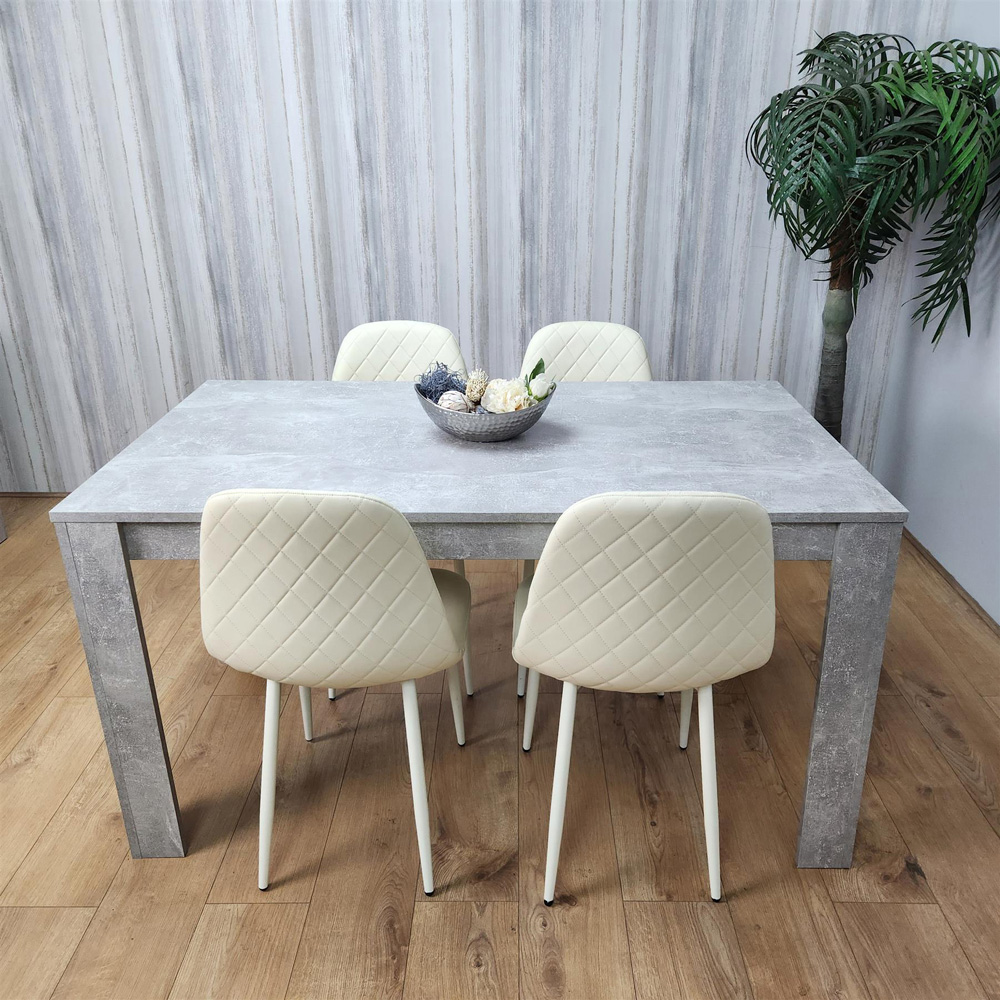 Kosy Koala 4 Seater Faux Leather Gem Pattern Dining Set Stone Grey Effect and Cream Image 5
