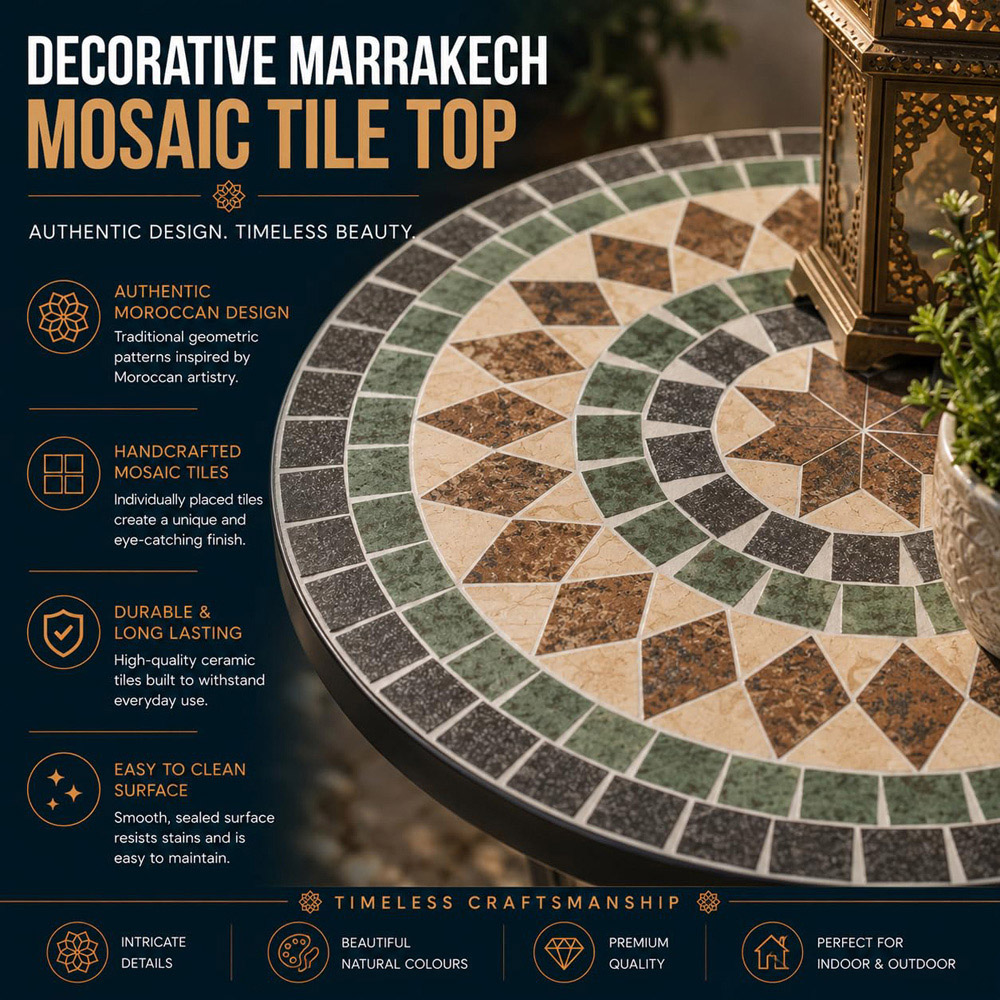 Shatchi Marrakech 2-in-1 Single Shelf Mosaic Ceramic Tile Top Plant Stand Side Table Image 4