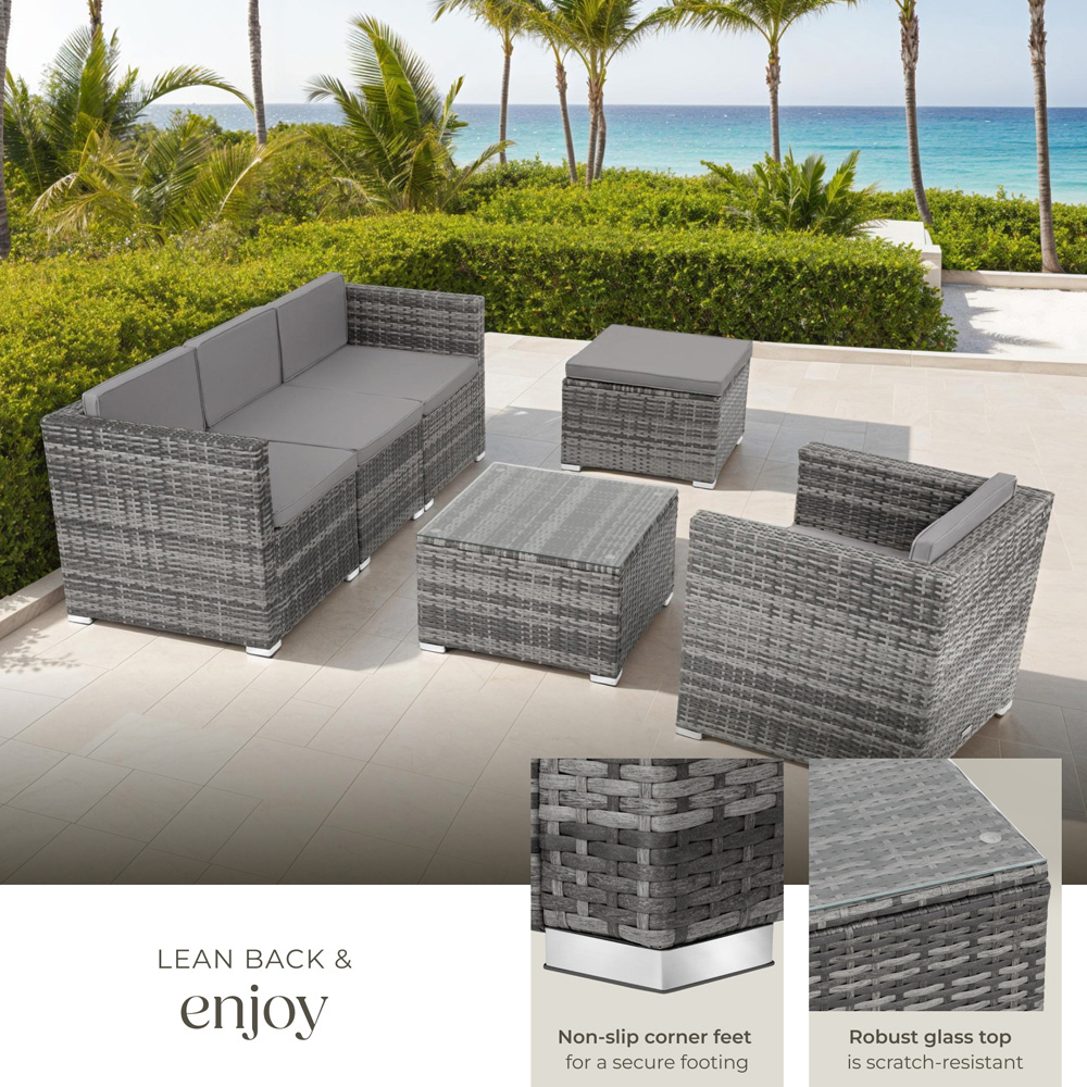 tectake Lignano 5 Seater Grey Rattan Garden Lounge Set Image 4