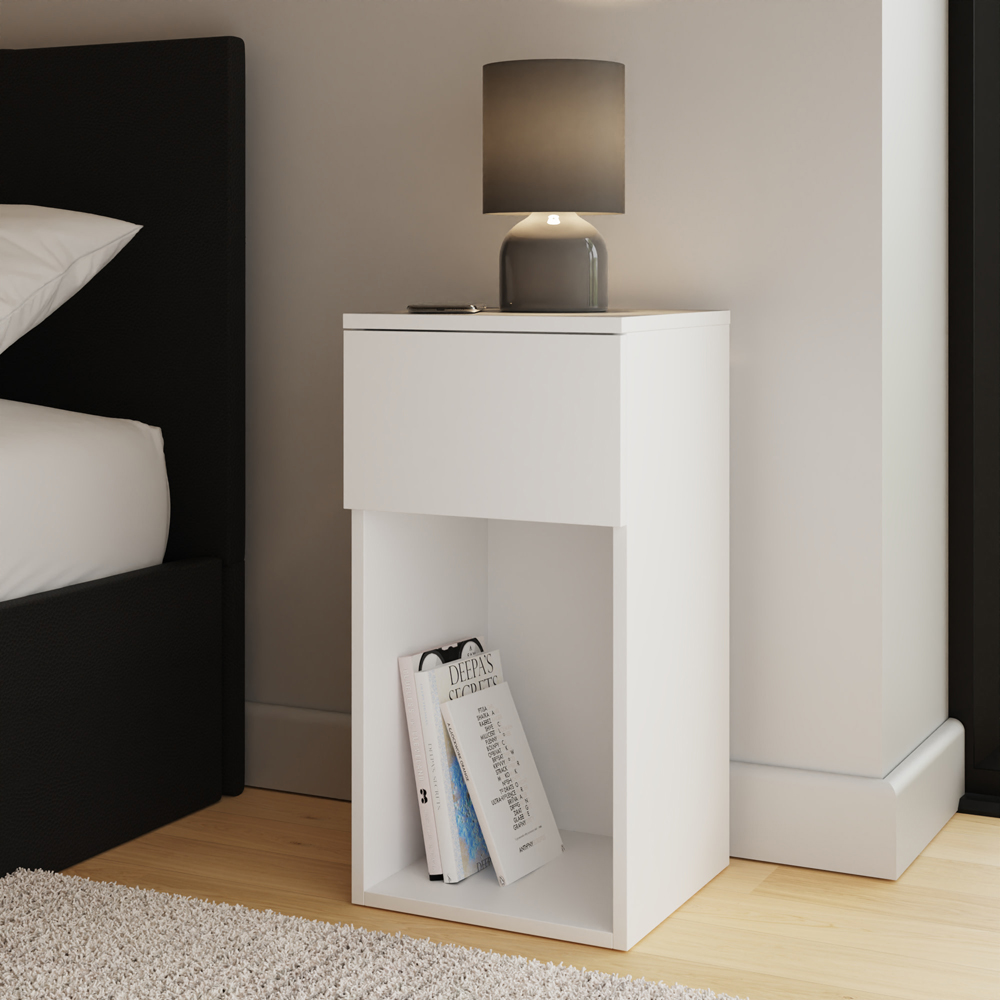 GFW Finn Single Drawer Single Shelf White Slim Bedside Table Image 8