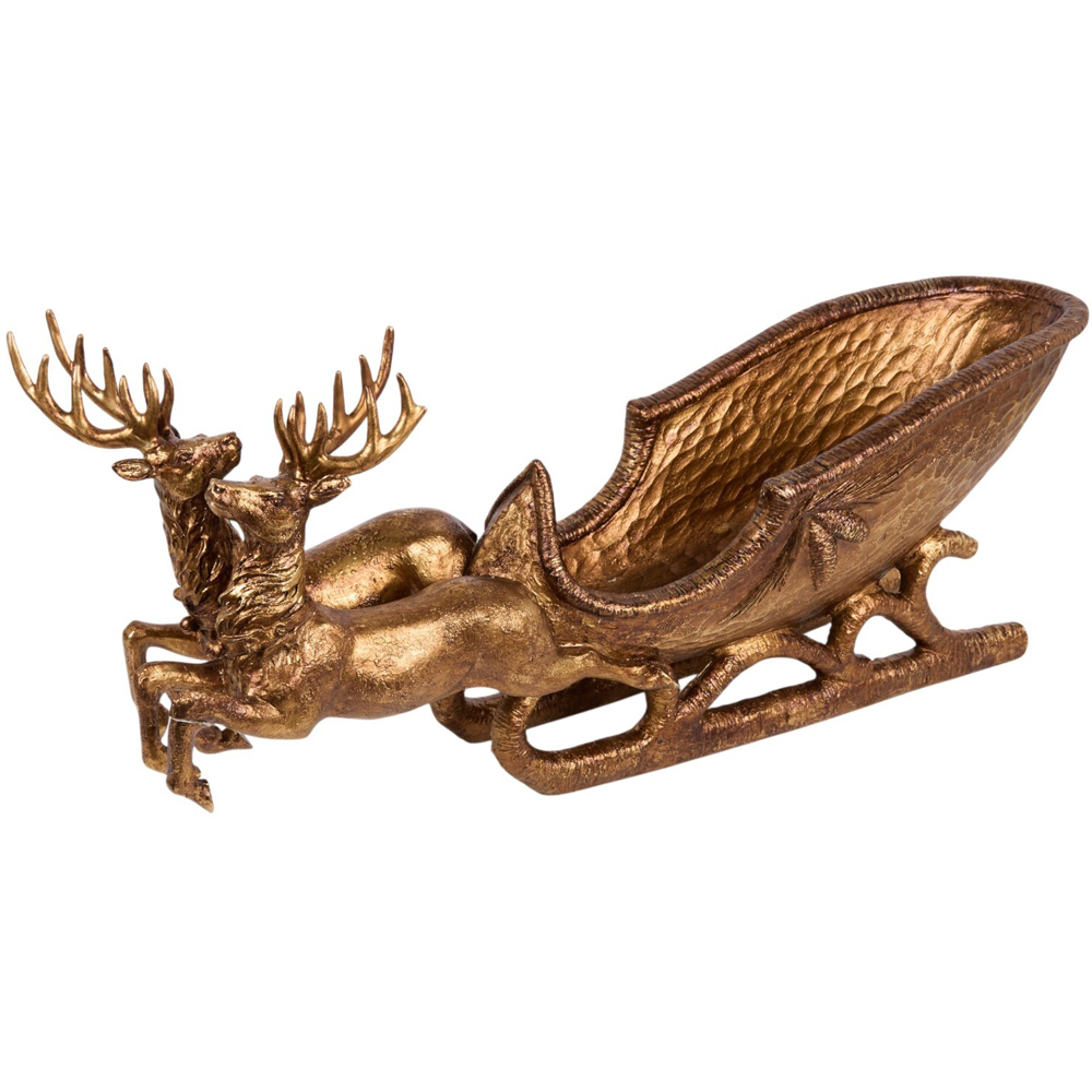 Ornate Reindeer Sleigh Ornament Bronze Image 6